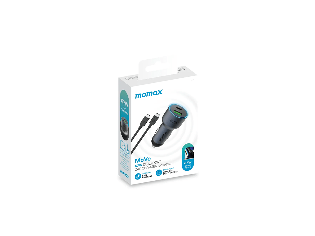 Momax Move 67W Dual Port Car Charger 1Meter 100W Type C to Type C Cable in Qatar Momax Move 67W Dual Port Car Charger 1Meter 100W Type C to Type C Cable in Qatar